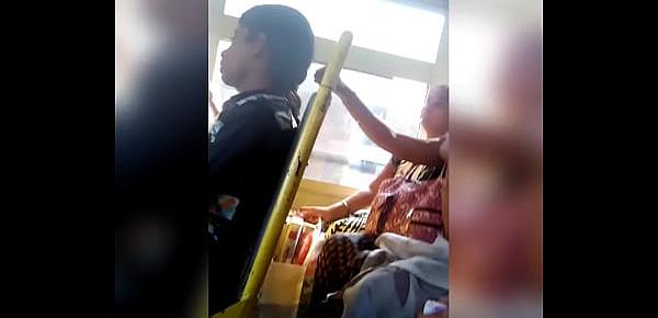  Telugu aunty navel show in bus